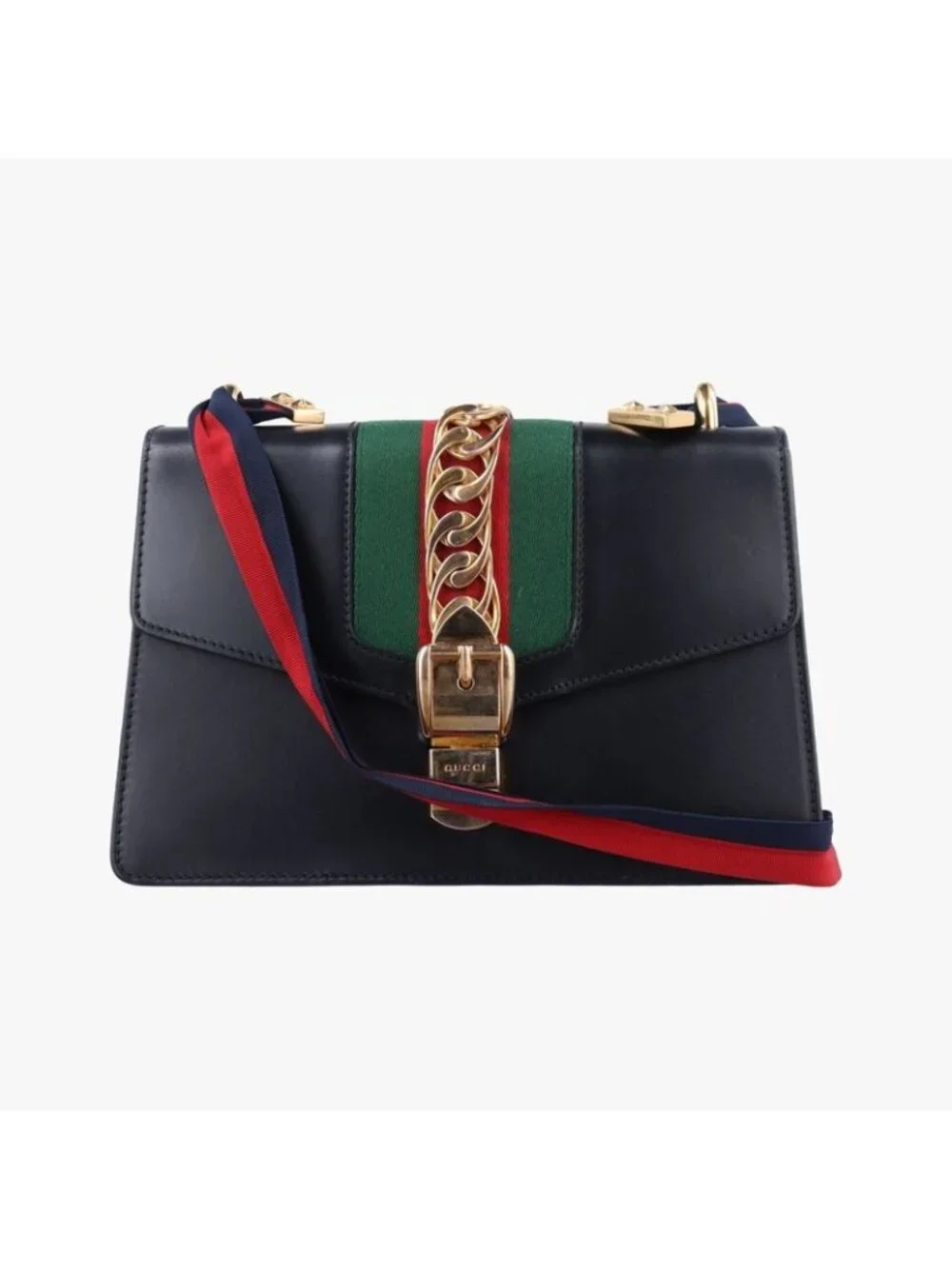 Gucci Sylvie Black Green Red Leather Messenger Bag - Picture 1 of 15